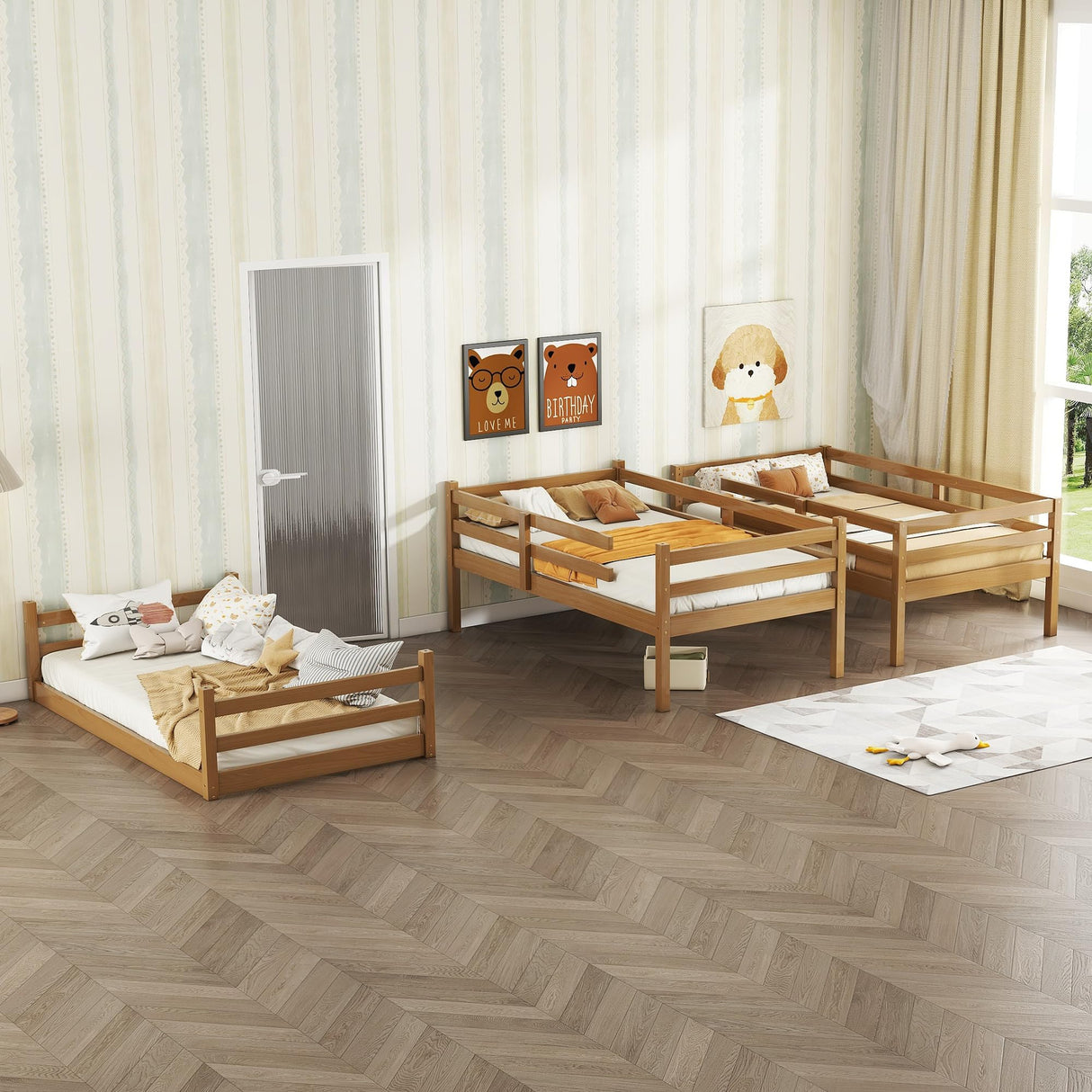 Twin Over Twin Over Twin Triple Bunk Bed for Kids,3 Bed Bunk Beds for 3,Solid Wood Twin Size Triple Bunk Bed with Two Built-in Ladders,Detachable Triple Bunk Beds,Natural Bellemave