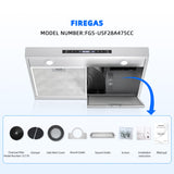 FIREGAS Range Hood 30 Inch Under Cabinet, 450 CFM Ducted/Ductless Kitchen Hood with 3 Speed Fan, Stove Hood Vent with Gesture and Touch Control, Delay Function and LED Lights, Charcoal Filter FIREGAS