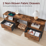 MAHANCRIS LED TV Stand with Charging Station and 2 Fabric Drawers, Entertainment Center for TVs up to 65", TV Console Table with Open Storage Shelf, for Living Room, Rustic Brown TVHR135E01 MAHANCRIS