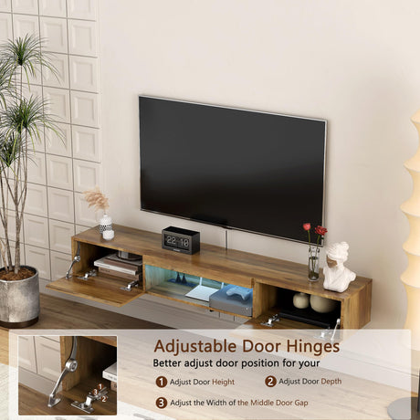 QIANYEWANG Floating TV Stand Wall Mounted with Power Outlet,Modern Wood Wall Mounted Media Console Shelf,Floating Entertainment Center for Under TV Storage for Living Room Bedroom Office,Brown QIANYEWANG