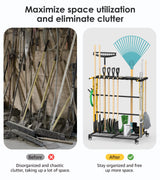 CCCEI Garage Organization with Wheels, Outdoor Gargen Yard Shed Tools Organizer Cart, Home Storage for Cleaning Supplies Organizer, Broom Holder, for Shovel and Rake, Long Farming and Farming Tools. CCCEI