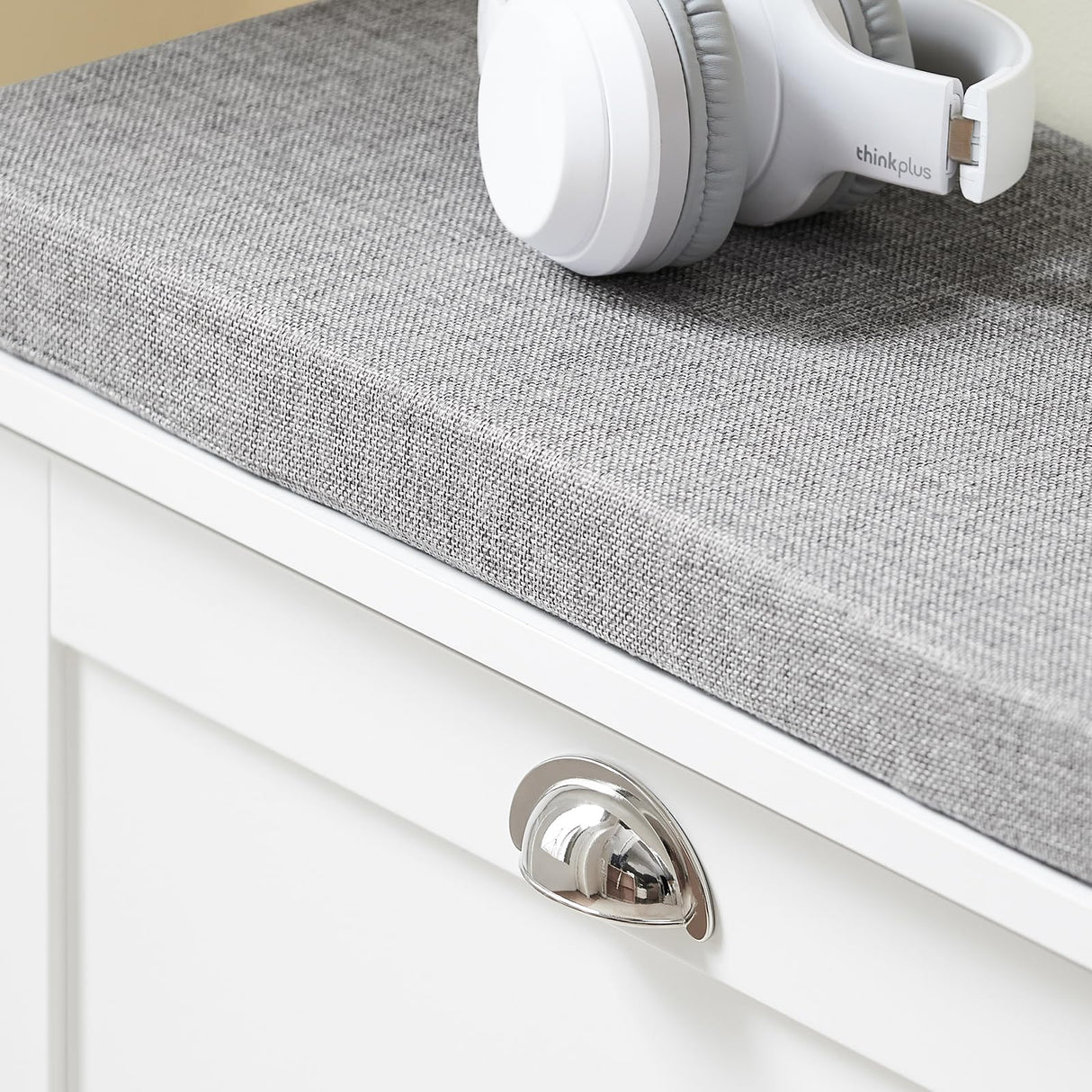 Haotian Small Shoe Storage Bench with Cushion, White Narrow Shoe Rack for Entryway, Small Shoe Cabinet with 2 Tiers Flip-Drawer, FSR195-K-W Haotian