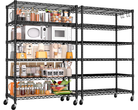 PrimeZone 6 Tier Wire Shelving with Wheels 78''H 1500lbs Storage Shelves NSF Certified Heavy Duty Steel Metal Shelf Adjustable Rolling Rack Kitchen Garage Closet Pantry Laundry 78''HX36''WX18''D 2Pcs PrimeZone