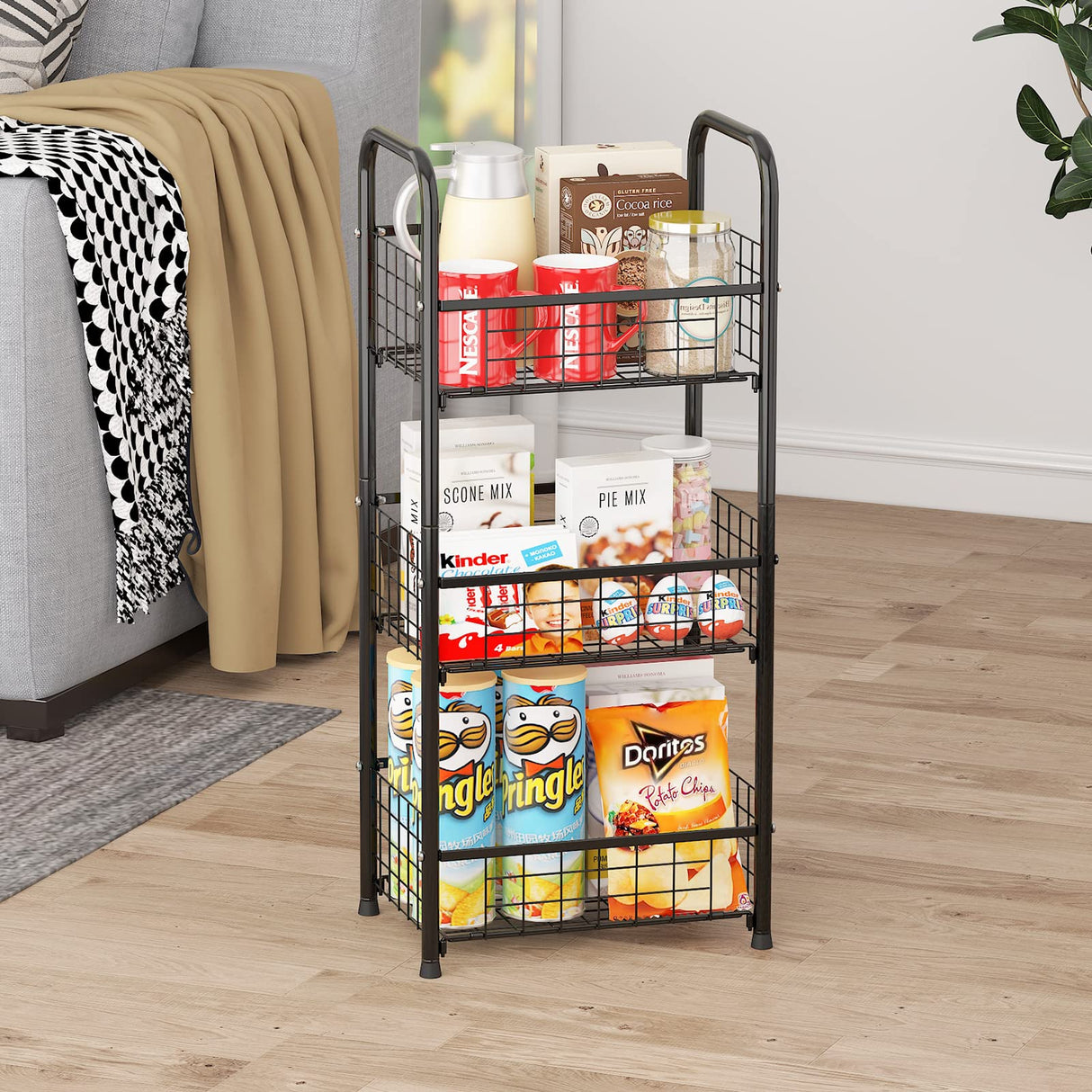 PROXRACER 3-Tier FreeStanding Open Shelf,Bathroom Organizer Shelves Unit with Adjustable Feet, Metal Steel Storage Tower Organizer Rack Basket Cart for Bathroom, Living Room, Balcony, Kitchen PROXRACER