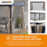 Sunjoy 10 x 12 ft Wall Mounted Gazebo with Polycarbonate Roof, Black Aluminum & Metal Frame Lean to Gazebo with Curtains and Netting… Sunjoy