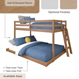 Grain & Grove Bear Twin Over Full Bunk Bed, Low Bunk Bed Frame for Kids, Bunk with Ladder, Guardrail, and Slats, No Box Spring Required, Oak Embossed Pecan Grain & Grove