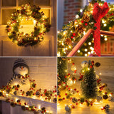 Christmas Pine Lighted Garland Decor, 9.8 Ft 60 LEDs Red Berry Pine Cone Battery Operated Christmas Garland Lights with 8 Modes, Remote Control for Mantle Fireplace Stairs Xmas Tree Indoor Decor Minetom