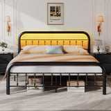 WLIVE Bed Frame King Size, King Size Bed Frame and Headboard, King Bed Frames with LED Lights and Charging Station,No Box Spring Required,Easy Assembly,Black WLIVE