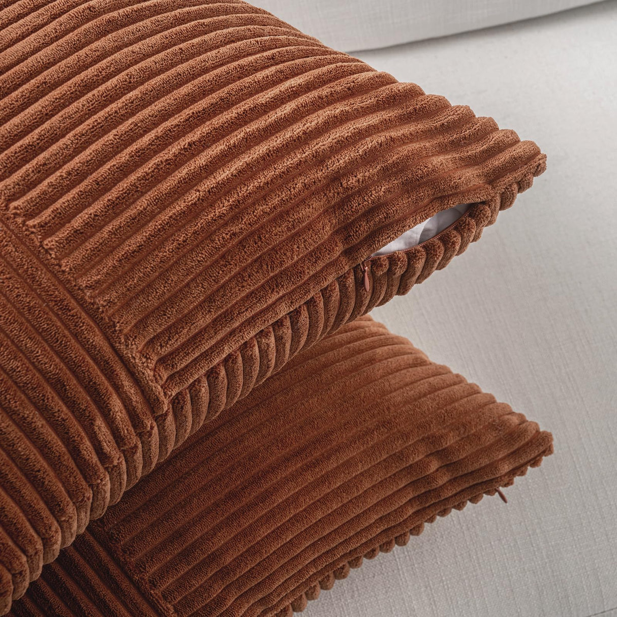 Fancy Homi 2 Packs Rust Boho Decorative Throw Pillow Covers 18x18 Inch for Couch Bed Sofa, Farmhouse Fall Home Decor, Soft Corss Corduroy Patchwork Textured Terracotta Accent Cushion Case 45x45 cm Fancy Homi