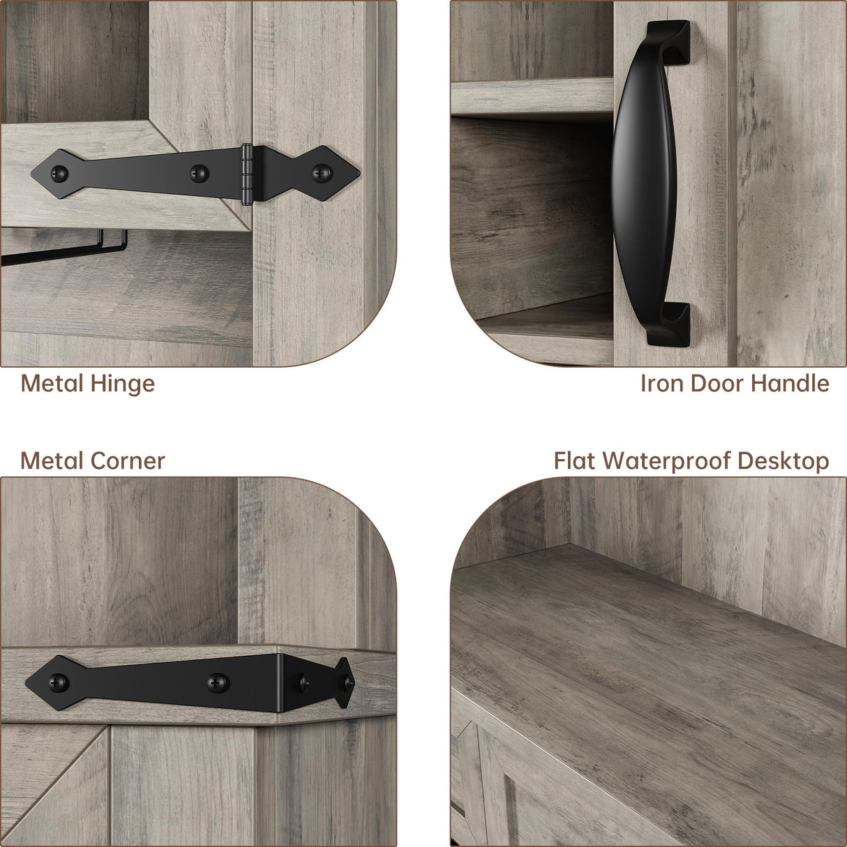 72" Farmhouse Bar Cabinet with Sliding Barn Door, Tall Kitchen Buffet with Storage Hutch and 3 Drawer, Rustic Coffee Wine Bar Sideboard with Wine & Glasses Rack, for Living Room, Washed Grey GarveeHome