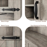 72" Farmhouse Bar Cabinet with Sliding Barn Door, Tall Kitchen Buffet with Storage Hutch and 3 Drawer, Rustic Coffee Wine Bar Sideboard with Wine & Glasses Rack, for Living Room, Washed Grey GarveeHome