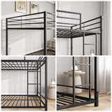 Full Over Full Bunk Beds, Metal Heavy Duty Full Size Bunk Beds for Kids, Full Size Bed Frmae for Boys and Girls,Loft Bed with Ladder and Guardrail for Small Spaces (Black) FOUBAM