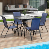 Arlopu 5 Piece Outdoor Patio Dining Set (Umbrella not Included), Porch Furniture with 4 Textline Chairs, 1 Square Glass Table for Garden, Backyard and Poolside, Lawn (Navy Blue) Arlopu