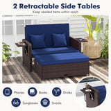 Nightcore Wicker Patio Outdoor Daybed, Outdoor Chaise Lounger w/ 4-Level Adjustable Backrest, Retractable Side Trays, Storage Ottoman, Comfortable & Removable Cushions, Rattan Loveseat (Navy) Generic