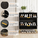 NOVAMAISON Shoe Cabinet with 2 Flip Drawers, Fluted Black Shoe Storage Cabinets, Hidden Shoe Cabinet Storage for Entryway Slim, Modern Freestanding Shoe Rack Organizer, Black NOVAMAISON