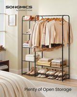 SONGMICS Wardrobe Closet, 44.1 Inch Large Portable Closet, Clothes Rack for Hanging Clothes,Heavy Duty Garment Rack, Storage Organizer with Shelves, 44.1 x 11.4 x 62.4 Inches, Black ULGR462B01 SONGMICS