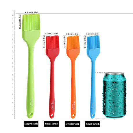 4PCS Silicone Basting Pastry Brush, MONGSEW Heat Resistant Food Brush Spread Oil Butter Sauce for BBQ Grill Baking Kitchen Cooking, BPA Free, Dishwasher Safe (Multicolor, 4 Pcs) MONGSEW