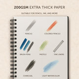 Artist’s Sketchbook Hardcover – 200GSM Very Thick Paper – Spiral Sketch Book for Drawing and Mixed Media – Sketch Pad, Art Book - 5.8 x 8.5, 40 Sheets / 80 Pages String & Space