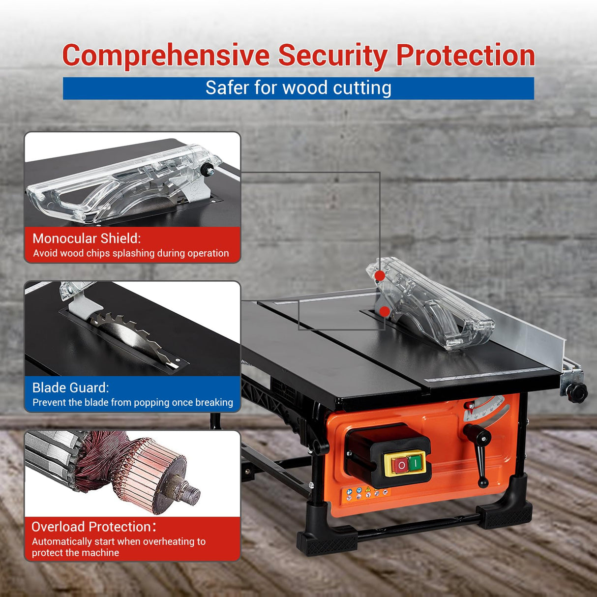GarveeTech Table Saw for Jobsite, 8-Inch 6.7-Amp Copper Motor, Cutting Speed Up to 3576RPM, 24T Blade,Compact Portable Table Saw Kit With Sliding Miter Gauge, for Diy Woodworking, Orange GarveeTech