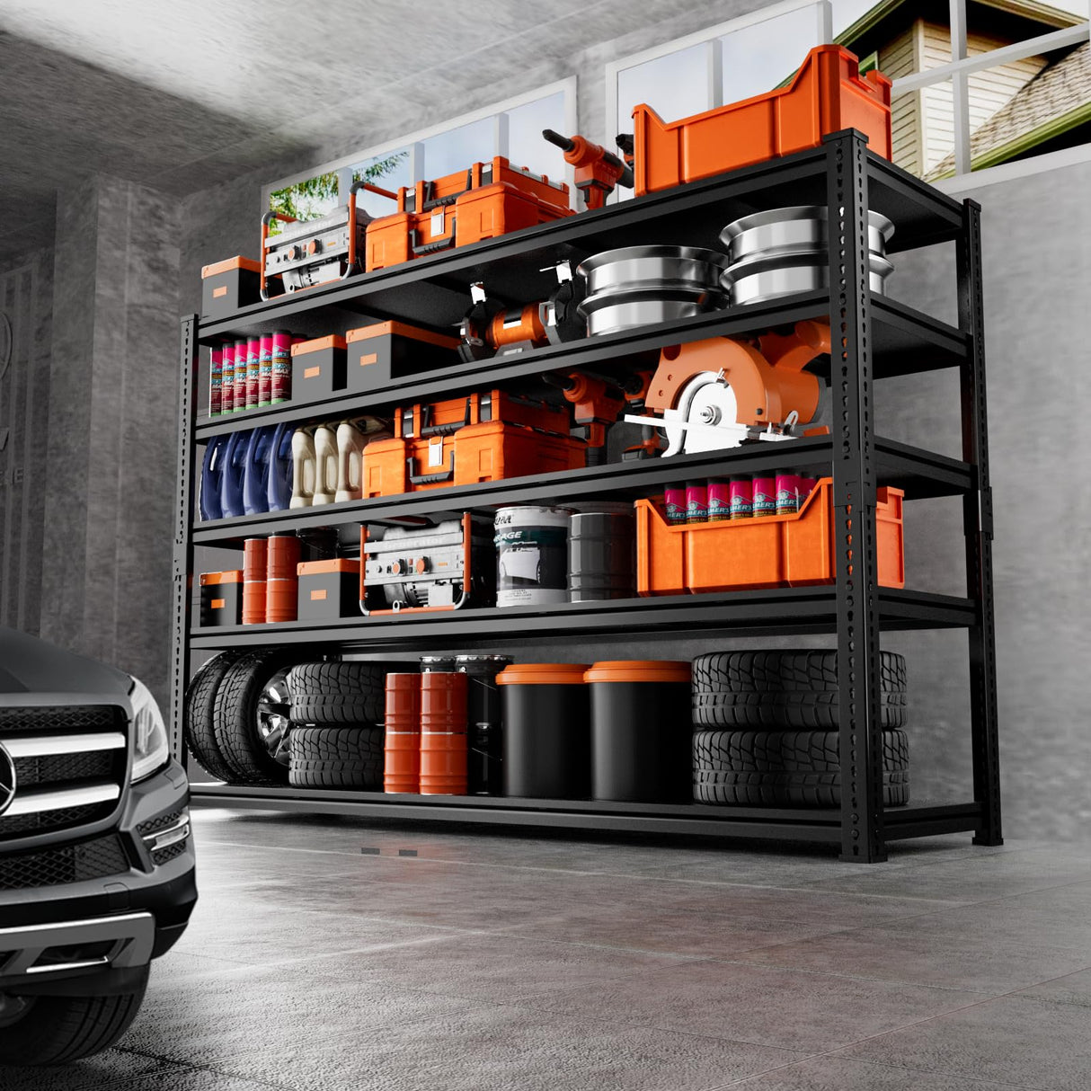 Storage Shelves Heavy Duty 2 PCS,60" L x 24" W x 78" H Garage Storage Shelves Unit Loads 3700LBS, 5-tier Adjustable Metal Industrial Utility Shelf Rack for Kitchen, Laundry Room, Warehouse, Basement ROOMTEC