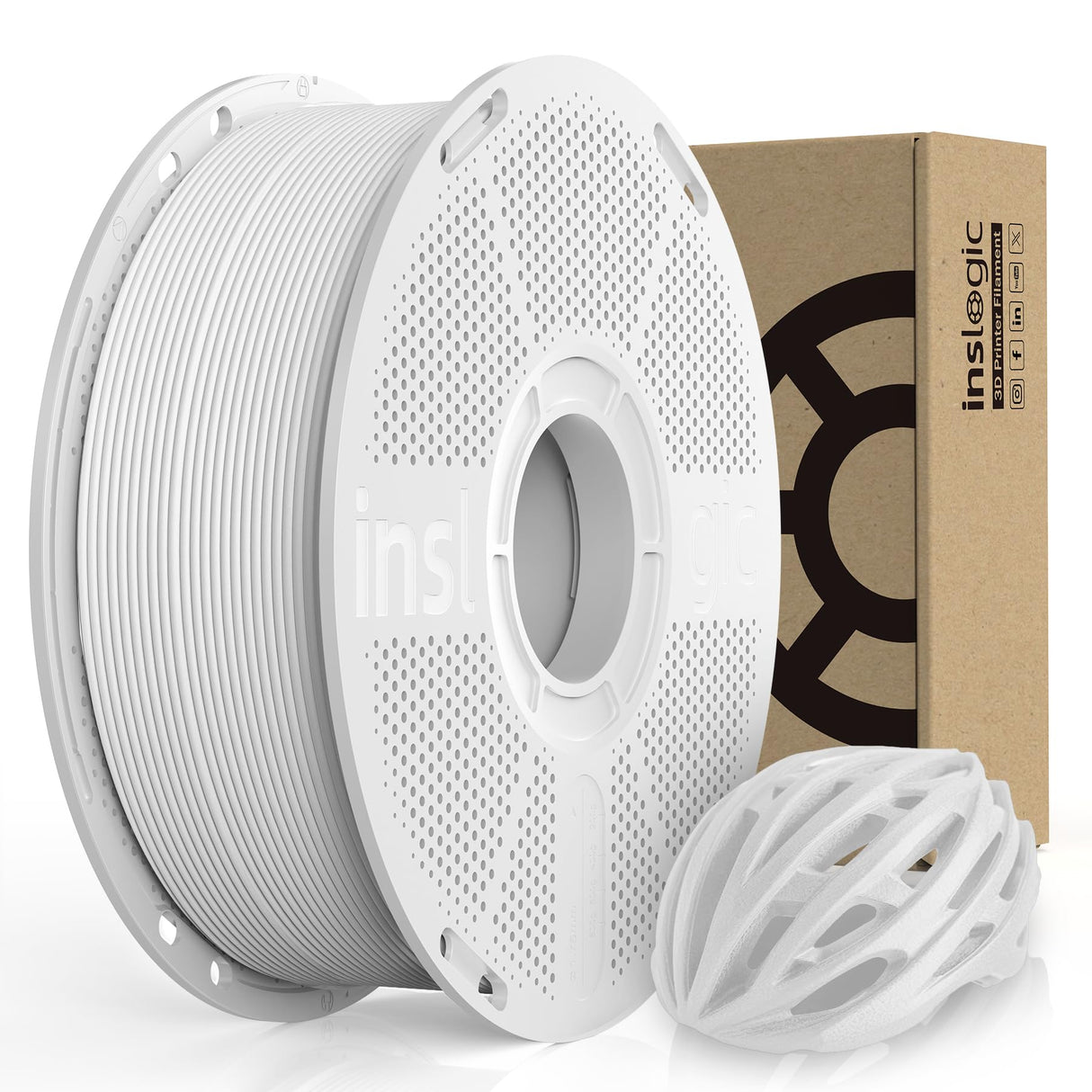 Inslogic ASA Filament 1.75mm, UV & Weather Resistant 3D Printer Filament, High-Strength & Heat-Resistant, Smooth Printing with Low Warping, Ideal for Outdoor Use, 1kg (2.2lbs) Spool, White Inslogic