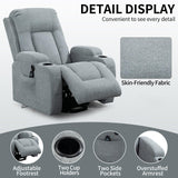PELUMY Manual Lift Recliner Chair for Elderly with Massage & Heat, Oversized Heavy Duty 350 lbs Recliner with Cup Holders & USB Ports, Infinite Positioning Lift Chair for Adults (Linen Fabric, Grey) PELUMY