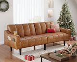 Chfeloai 80'' Futon Sofa Bed, Faux Leather Sleeper Couch, Convertible Loveseat with Adjustable Sofa Backrest, Modern Couches for Living Room, Bed Room, Apartment, Office (Brown) Chfeloai