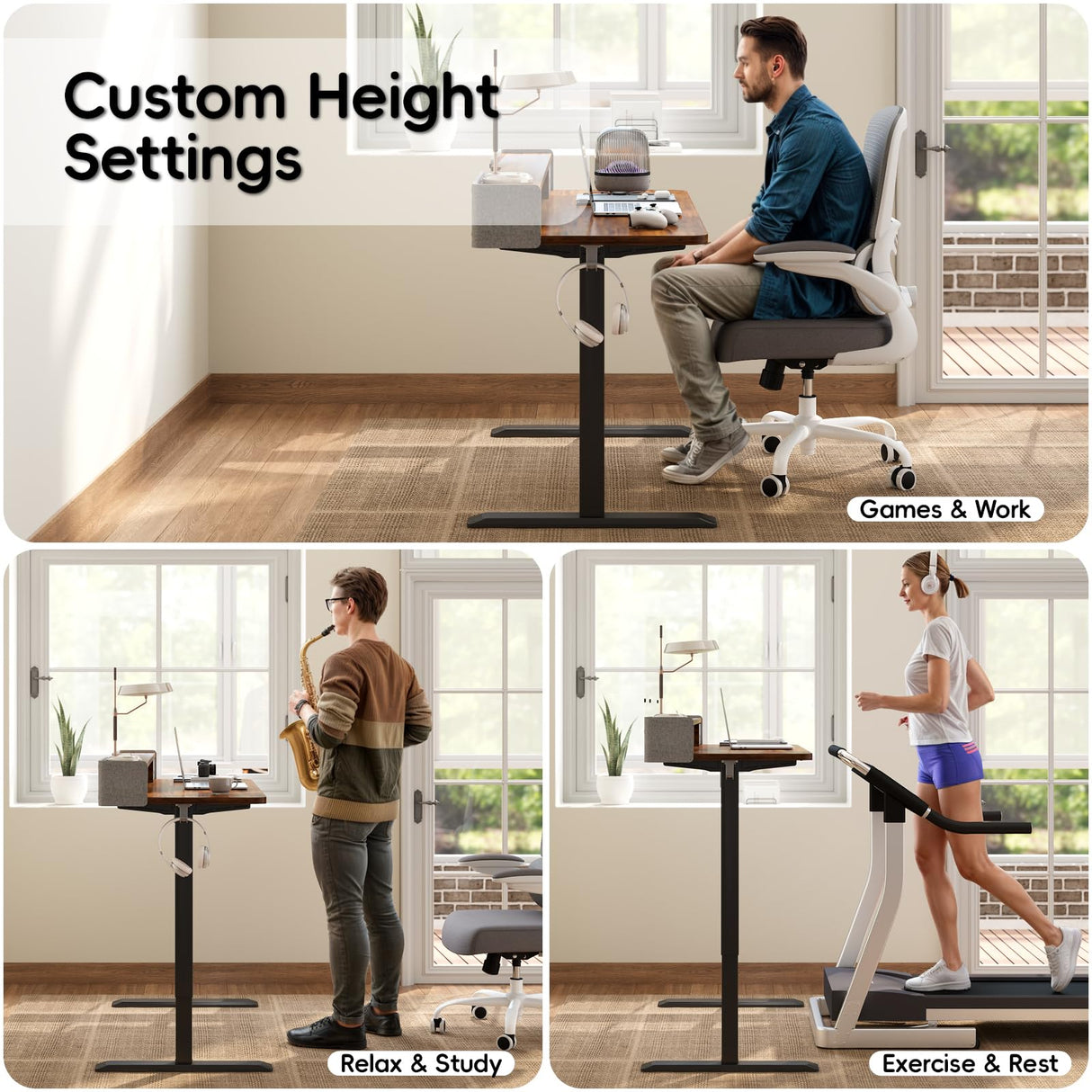 TRALT Electric Standing Desk 48 Inch Height with 2 Drawers-Adjustable Height Desk with Storage Shelf - Sit Stand Up Workstation (Rustic Brown, 48X24 Inches) TRALT