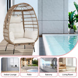 Dkelincs Wicker Egg Chair Indoor Outdoor Lounge Chair Patio Reading Chair Oversized Rattan Egg Chair for Patio, Backyard, Garden, Living Room w/ 4 Cushions Steel Frame, 352lb Capacity(White) Dkelincs