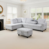 HFYee L Shaped Couch Sectional Couch Morden Sofas for Living Room Upholstered Futon Sofa Bed with Storage Ottoman and Cup Holders for Reception Room and Apartment, Grey White HFYee
