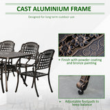 Outsunny 7-Piece Patio Dining Set, Cast Aluminum Outdoor Furniture Set with 6 Armchairs, 1 Table and Umbrella Hole, Bronze Outsunny