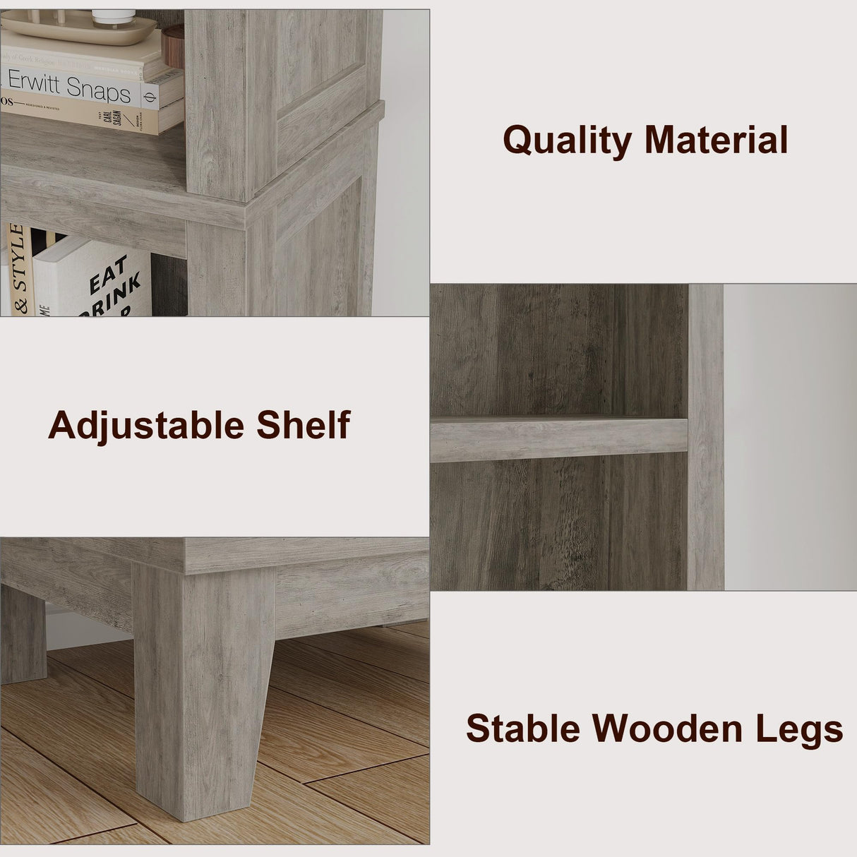 GarveeHome Narrow Bookcase 5 Tier Farmhouse Bookshelf Wooden Bookshelves Rustic Vintage Etagere Oak for Home Office, Living Room, Bed Room, Gray GarveeHome