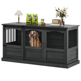Homiflex 53.54 Inch Wooden Dog Crate Furniture Heavy Duty Dog Kennel Furniture with Sliding Doors for Large Breed Decorative Solid Wood Dog Cage End Table for Indoor, Dark Grey Homiflex