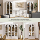 mopio Blake Tall Display Cabinet, Kitchen Buffet Pantry Cupboard, Trophy Display Case, Storage Cabinet Scratch Resistant Acrylic, Modern Farmhouse Curio Organizer (White Oak Arched, Single) mopio