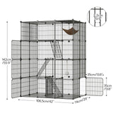 Large Cat Cage, 4-Tier Cat Enclosures Indoor, DIY Cat Kennel Detachable Metal Wire Catio Playpen with Hammock and Hanging Balls, for 1-3 Cats, Ease to Assembly, Black BK02PP03G1N1 HOOBRO