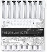 Ohuhu Fineliner Pens Micro Drawing Pens: 8-size Tips (Ultra-fine, Fine & Brush) Waterproof Pigment Black Ink for Illustration Drawing Journaling Sketching for Artist Beginners Ohuhu