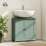 HOMCOM Under Sink Bathroom Cabinet, Pedestal Sink Storage Cabinet with 2 Doors, Shelf and U-Shape, Dark Green HOMCOM