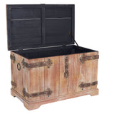 Household Essentials Decorative Trunk, Victorian, Large, Chinese Fir Wood, Aged-Wood Finish with Metal Accents, Fully Opening Lid, Stout Design, Ring Handles Household Essentials