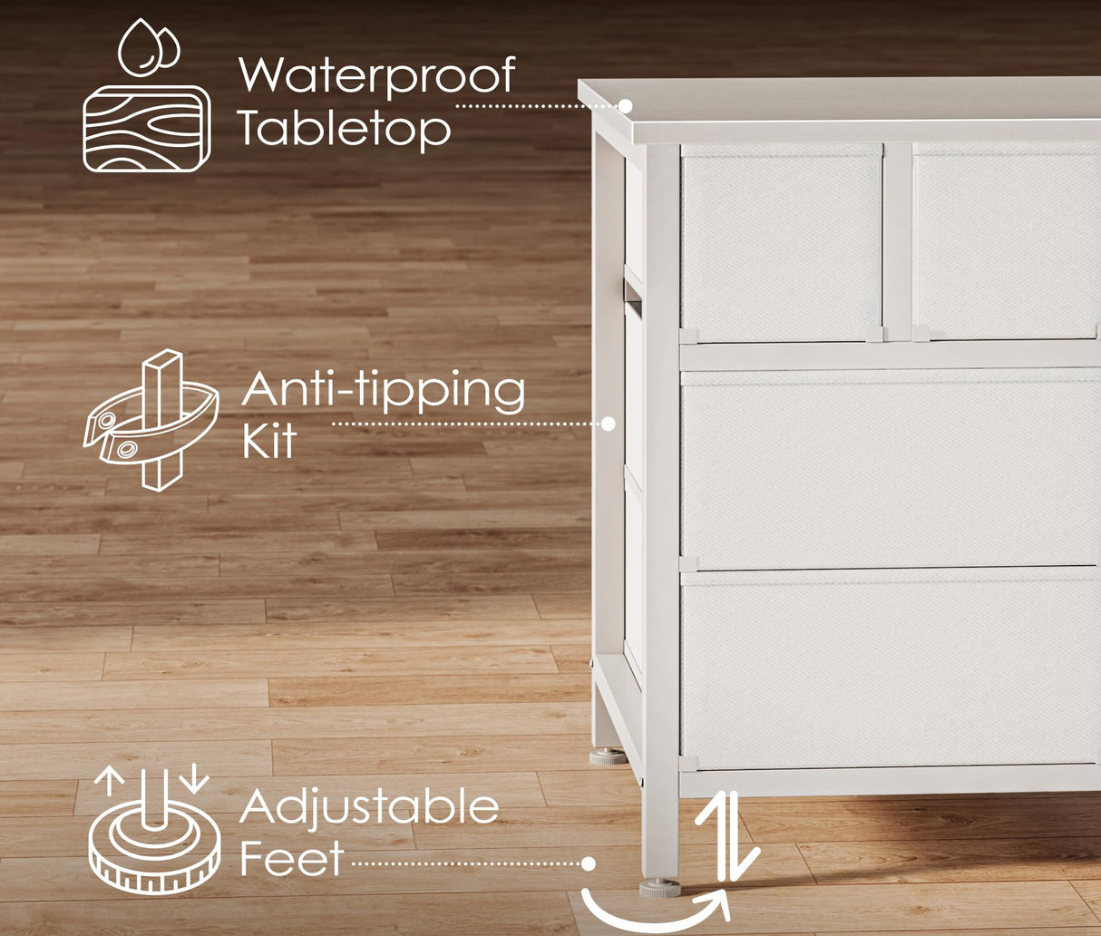 Huuger 63 Inch Dresser TV Stand with LED Lights, Power Outlets and USB-C Port, 12 Fabric Drawer Dresser for Bedroom, Wide Entertainment Center for 65, 70 Inch TV, Media Console, Open Shelf, White Huuger