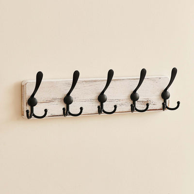 LECHYN Rustic Wooden Coat Rack Wall Mount with 5 Hooks, Farmhouse Wood Coat Hanger Wall Mount Heavy Duty for Hanging Jacket Coat (White)