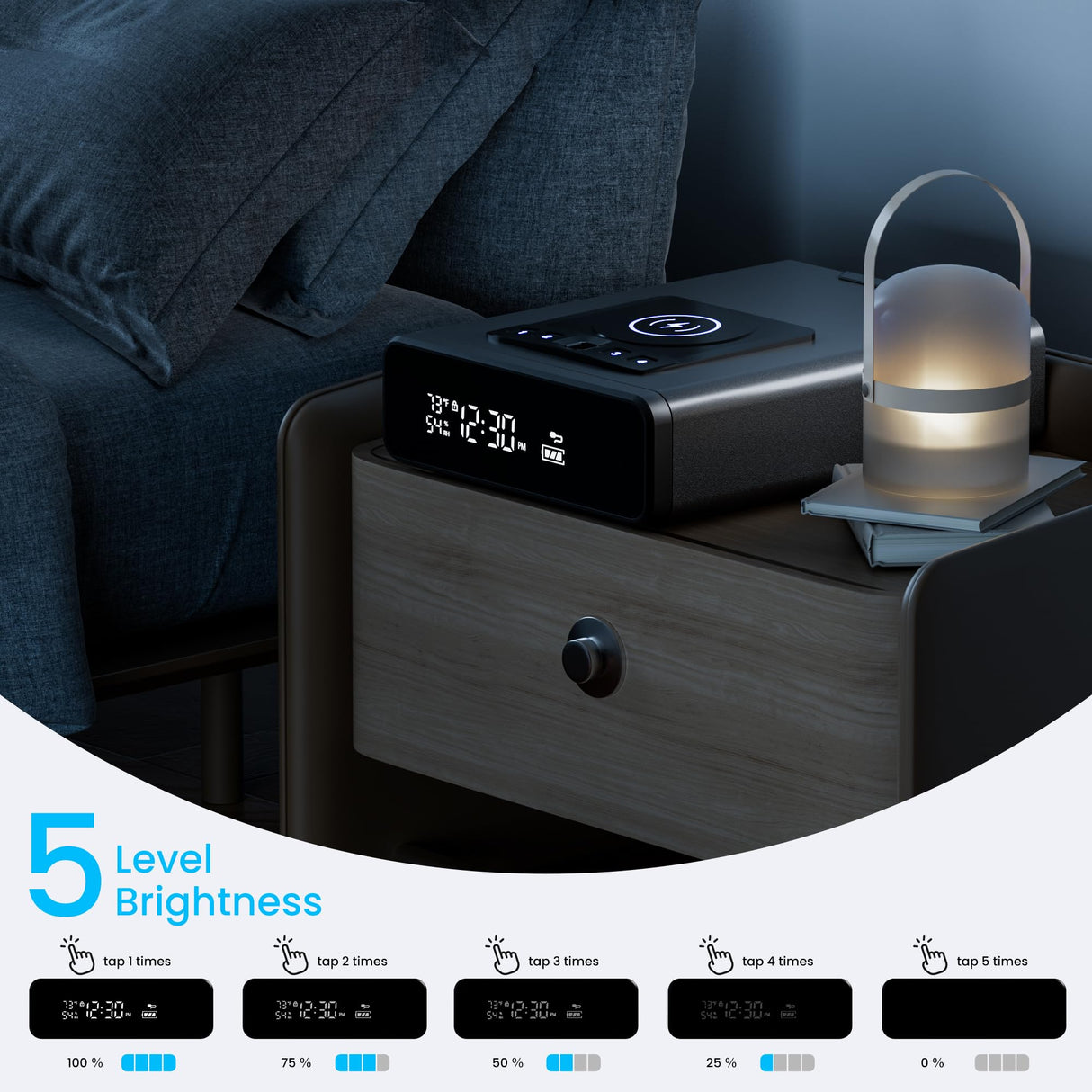 Mboko Biometric Discreet Gun Safe with 12-Hour Time Clock Display, Wireless Charging Gun Safe for Handgun with Adjustable Brightness, Backlit Keypad, LED Light, and Auto Pop-up Access Mboko