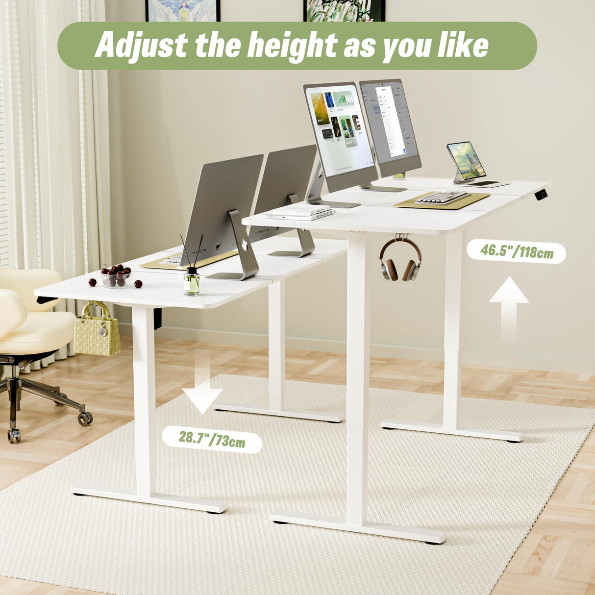 ERGOMAKER 55" Electric Standing Desk, Adjustable Height, Sit Stand Up Desk for Home Office & Computer Workstations, Memory Controller, White ERGOMAKER
