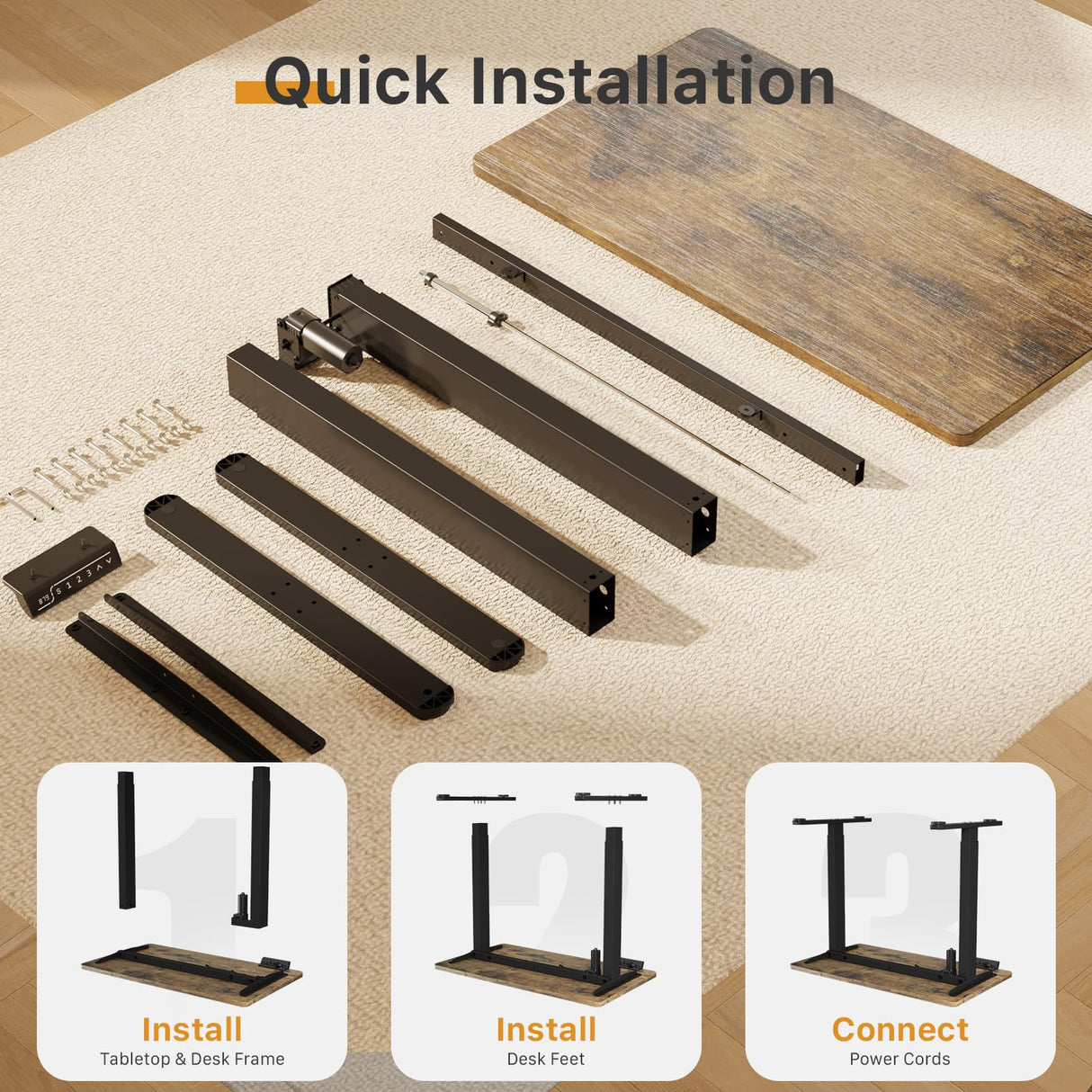 JOY worker Small Electric Standing Desk, 35" x 20" Whole Piece Height Adjustable Desk with Memory Controller, Grey Sit to Stand Desk Workstation for Home Office, Rustic JOY worker