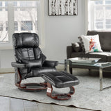 MCombo Manual Swivel Recliner with Ottoman, Reclining Chair with Vibration Massage for Small Spaces, Living Room, Office, Faux Leather 9068 (Black) MCombo