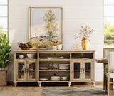 WAMAPT Buffet Cabinet with 4 Glass Doors, Large Coffee Bar Tables Wood Kitchen Storage Cabinets with 9 Storages, Modern Farmhouse Sideboard Credenza for Dining Room, Oak, 70 inch WAMPAT