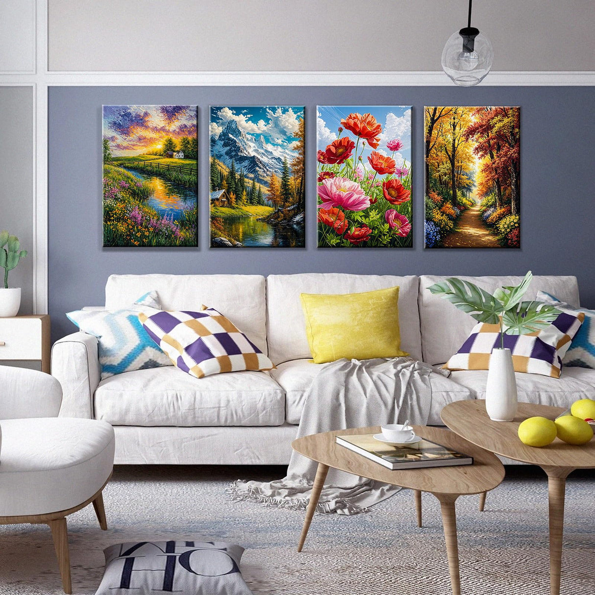 JOOZ 4 Pack Paint by Numbers Kit for Adults with Frame Landscape Paint by Number with Easel Flowers Adult Paint by Number Kit DIY Mountain Oil Painting Kits for Home Wall Decor 8x12 Inch JOOZ