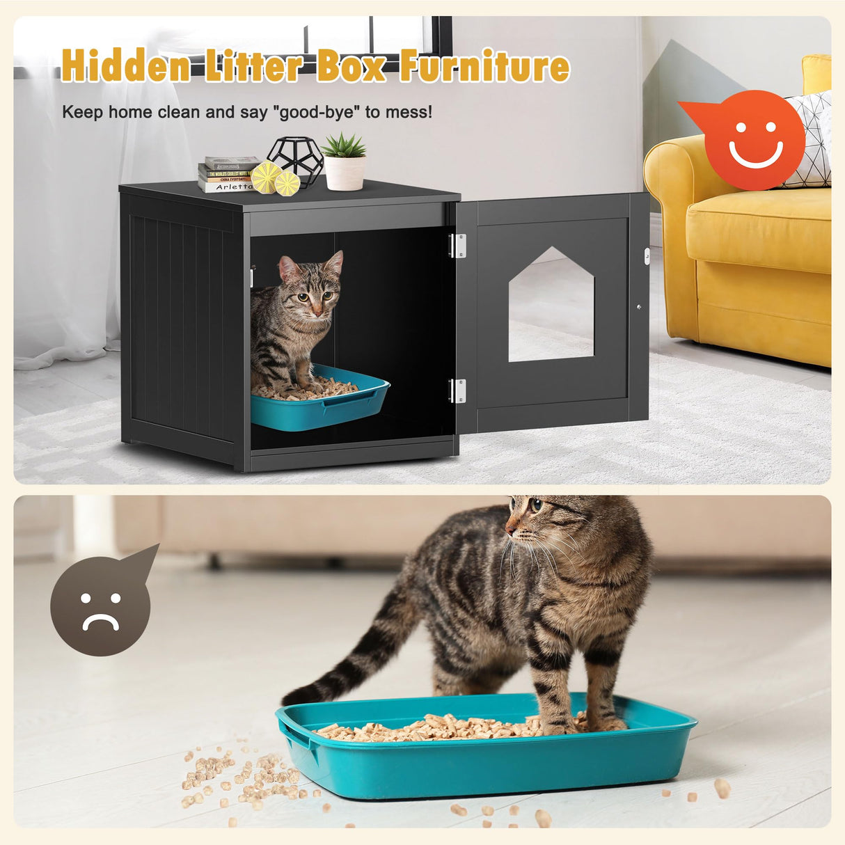 Cat Litter Box Enclosure Hidden Kitty Litter Box Furniture Indoor Cat Box Cabinet House Side Table Nightstand Washroom (Black) Nova Microdermabrasion