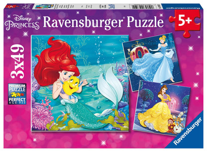 Ravensburger Disney Princesses Puzzle Set | 3 x 49-Piece Jigsaw Puzzles | Unique Piece Design | Fosters Brain Development in Kids | FSC Certified Materials