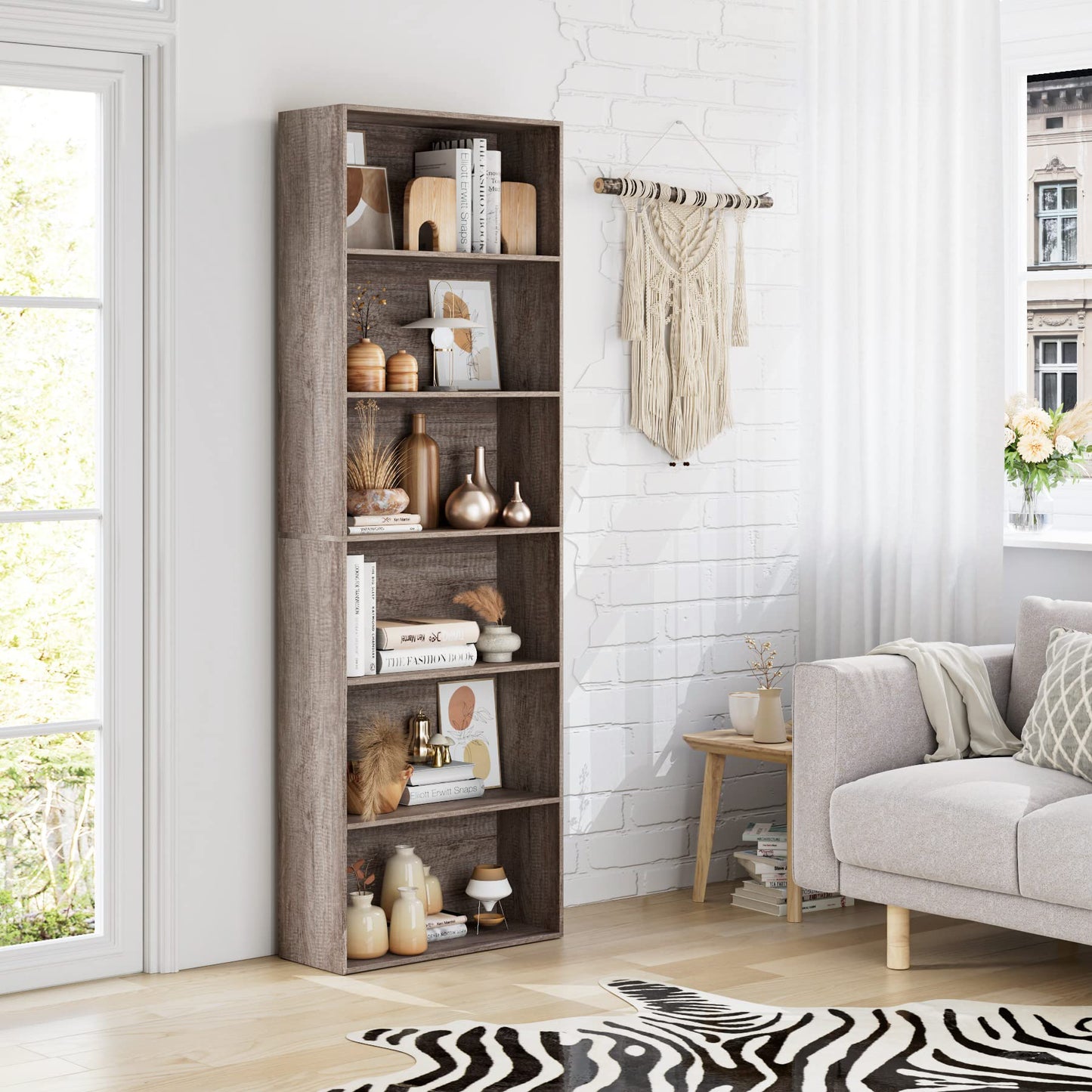 FOTOSOK 6-Tier Oak Open Bookcase – Stylish Freestanding Storage for Living Room, Bedroom & Office - WoodArtSupply