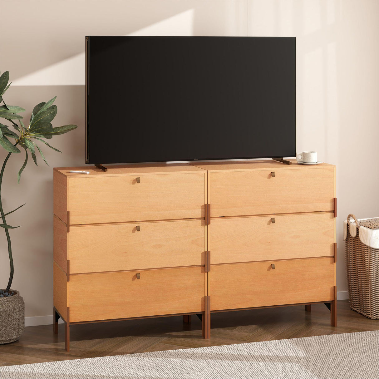 WHOOSPEREH Stackable 3 Drawers Dresser, Customizable Chest of Drawers for Bedroom, Living Room, Closet, Easy Assembly Wood Furnitures Cabinet, 30 inch Width Beech and Basswood Color Combo WHOOSPEREH